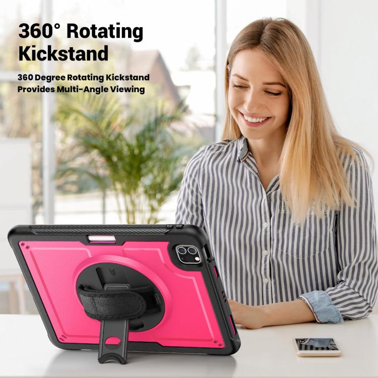 For iPad Air 2022 10.9 / Pro 11 2022 Honeycomb Hand Grip Turntable Stand Tablet Case(Rose Red) - iPad Pro 11 (2022/2021) Cases by buy2fix | Online Shopping UK | buy2fix