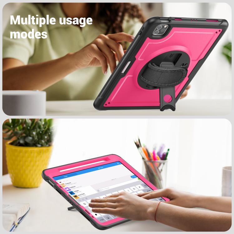 For iPad Air 2022 10.9 / Pro 11 2022 Honeycomb Hand Grip Turntable Stand Tablet Case(Rose Red) - iPad Pro 11 (2022/2021) Cases by buy2fix | Online Shopping UK | buy2fix