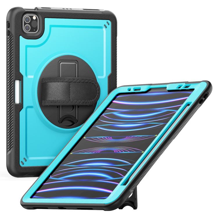 For iPad Air 2022 10.9 / Pro 11 2022 Honeycomb Hand Grip Turntable Stand Tablet Case(Light Blue) - iPad Pro 11 (2022/2021) Cases by buy2fix | Online Shopping UK | buy2fix