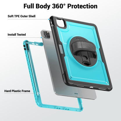 For iPad Air 2022 10.9 / Pro 11 2022 Honeycomb Hand Grip Turntable Stand Tablet Case(Light Blue) - iPad Pro 11 (2022/2021) Cases by buy2fix | Online Shopping UK | buy2fix