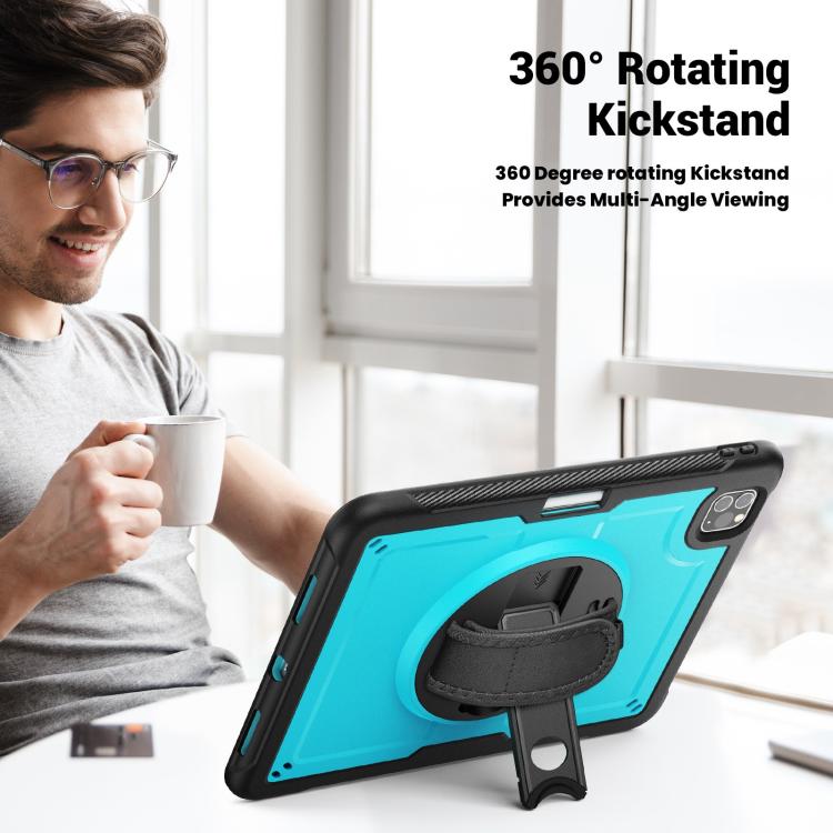 For iPad Air 2022 10.9 / Pro 11 2022 Honeycomb Hand Grip Turntable Stand Tablet Case(Light Blue) - iPad Pro 11 (2022/2021) Cases by buy2fix | Online Shopping UK | buy2fix