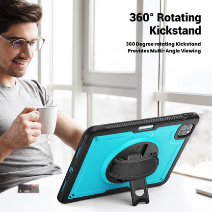 For iPad Air 2022 10.9 / Pro 11 2022 Honeycomb Hand Grip Turntable Stand Tablet Case(Light Blue) - iPad Pro 11 (2022/2021) Cases by buy2fix | Online Shopping UK | buy2fix