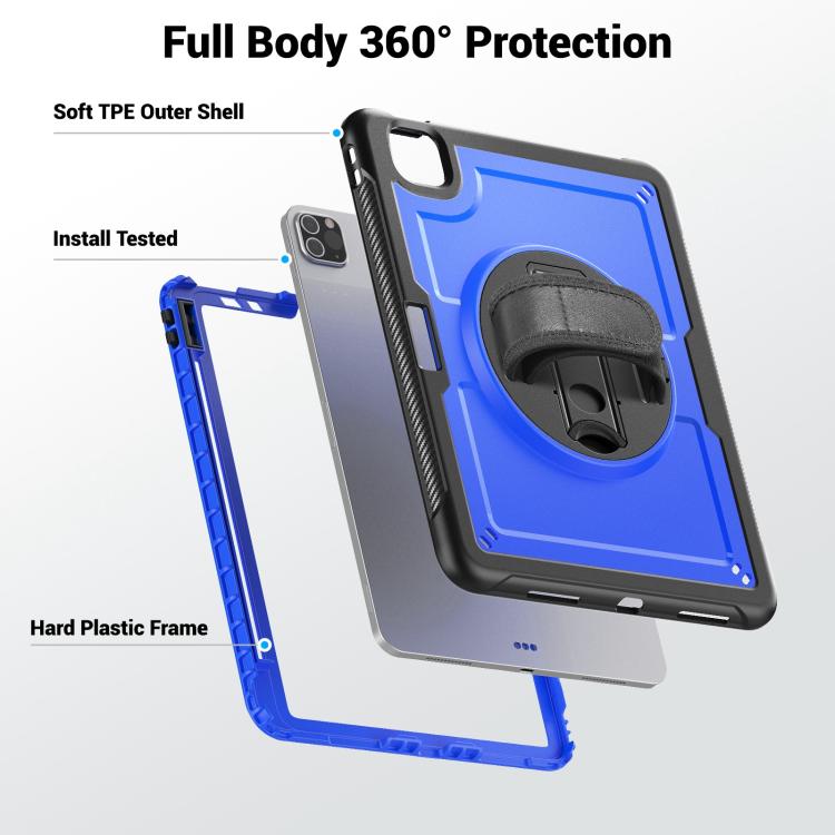 For iPad Air 2022 10.9 / Pro 11 2022 Honeycomb Hand Grip Turntable Stand Tablet Case(Dark Blue) - iPad Pro 11 (2022/2021) Cases by buy2fix | Online Shopping UK | buy2fix