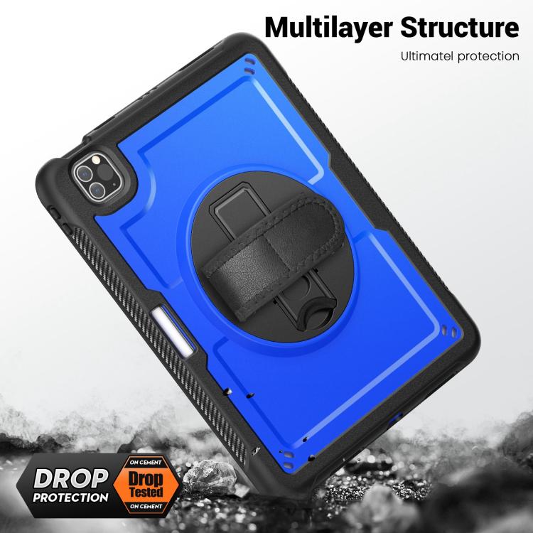 For iPad Air 2022 10.9 / Pro 11 2022 Honeycomb Hand Grip Turntable Stand Tablet Case(Dark Blue) - iPad Pro 11 (2022/2021) Cases by buy2fix | Online Shopping UK | buy2fix