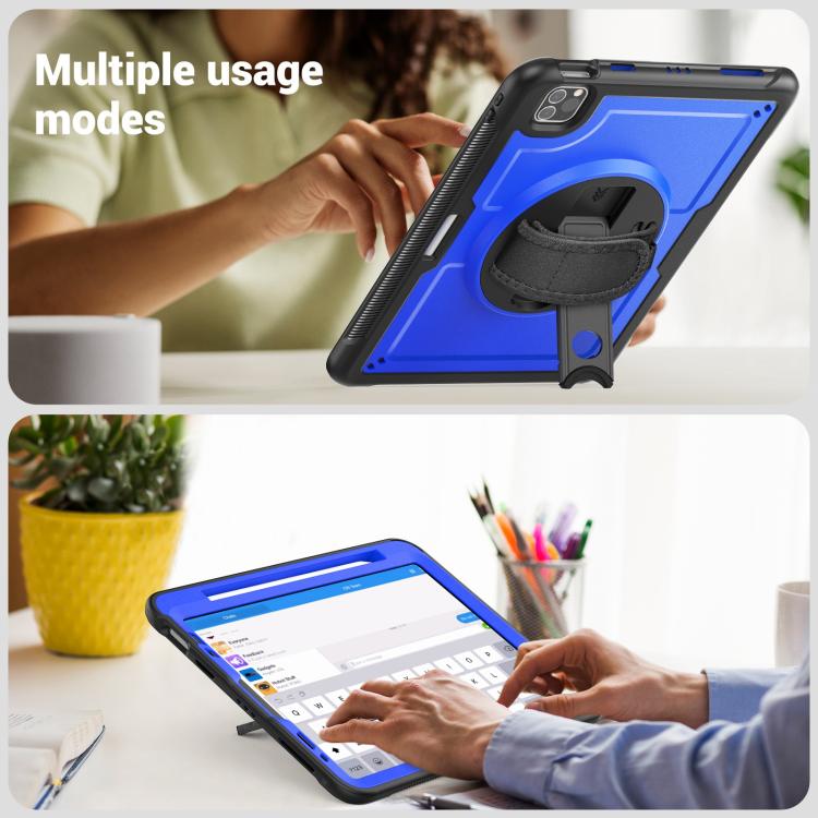 For iPad Air 2022 10.9 / Pro 11 2022 Honeycomb Hand Grip Turntable Stand Tablet Case(Dark Blue) - iPad Pro 11 (2022/2021) Cases by buy2fix | Online Shopping UK | buy2fix