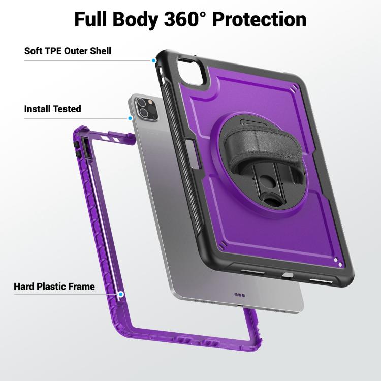 For iPad Air 2022 10.9 / Pro 11 2022 Honeycomb Hand Grip Turntable Stand Tablet Case(Purple) - iPad Pro 11 (2022/2021) Cases by buy2fix | Online Shopping UK | buy2fix