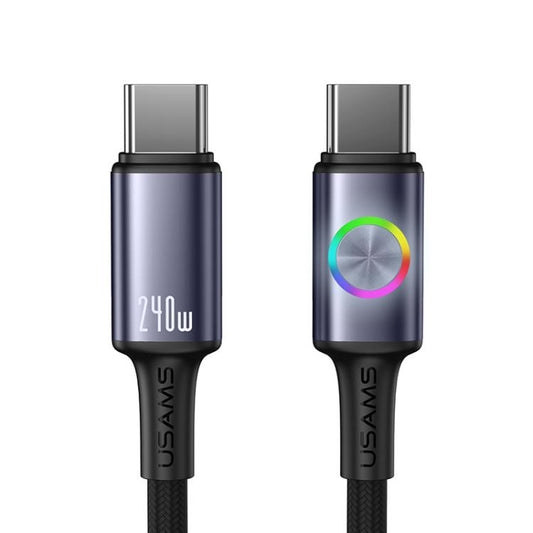 USAMS SJ751 240W Type-C to Type-C Aluminum Alloy Data Cable with Colorful Light, Length: 1.2m(Gunmetal) - USB-C & Type-C Cable by USAMS | Online Shopping UK | buy2fix