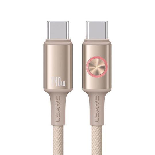 USAMS SJ751 240W Type-C to Type-C Aluminum Alloy Data Cable with Colorful Light, Length: 1.2m(Gold)