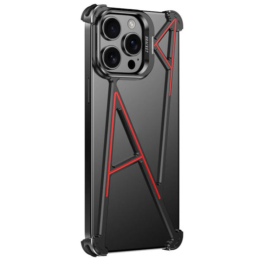 For iPhone 15 Pro Four Corner Shockproof Lens Bracket Hollow Metal Phone Case(Black) - iPhone 15 Pro Cases by buy2fix | Online Shopping UK | buy2fix