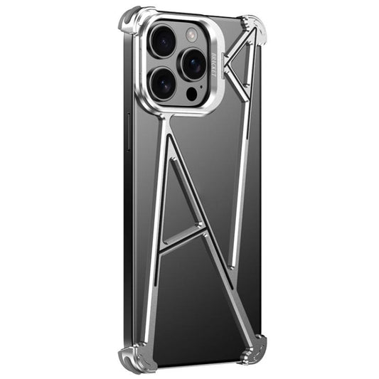 For iPhone 15 Pro Four Corner Shockproof Lens Bracket Hollow Metal Phone Case(Silver) - iPhone 15 Pro Cases by buy2fix | Online Shopping UK | buy2fix