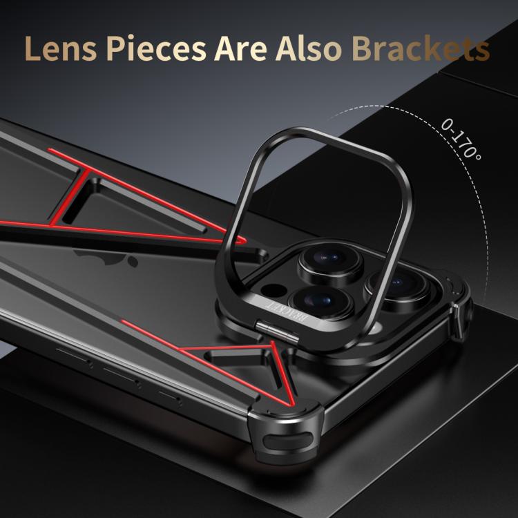 For iPhone 16 Pro Four Corner Shockproof Lens Bracket Hollow Metal Phone Case(Black) - iPhone 16 Pro Cases by buy2fix | Online Shopping UK | buy2fix