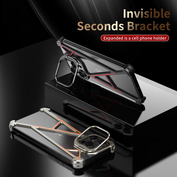 For iPhone 15 Pro Max Four Corner Shockproof Lens Bracket Hollow Metal Phone Case(Black) - iPhone 15 Pro Max Cases by buy2fix | Online Shopping UK | buy2fix