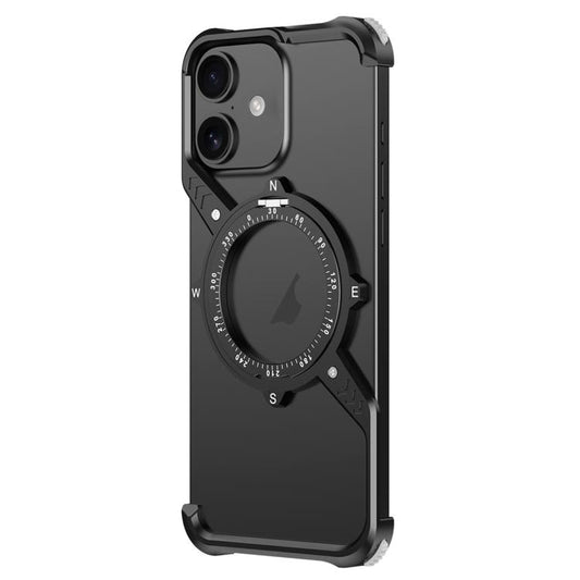 For iPhone 16 Plus S Shaped 360 Holder Airbag Frameless MagSafe Metal Phone Case(Black) - iPhone 16 Plus Cases by buy2fix | Online Shopping UK | buy2fix