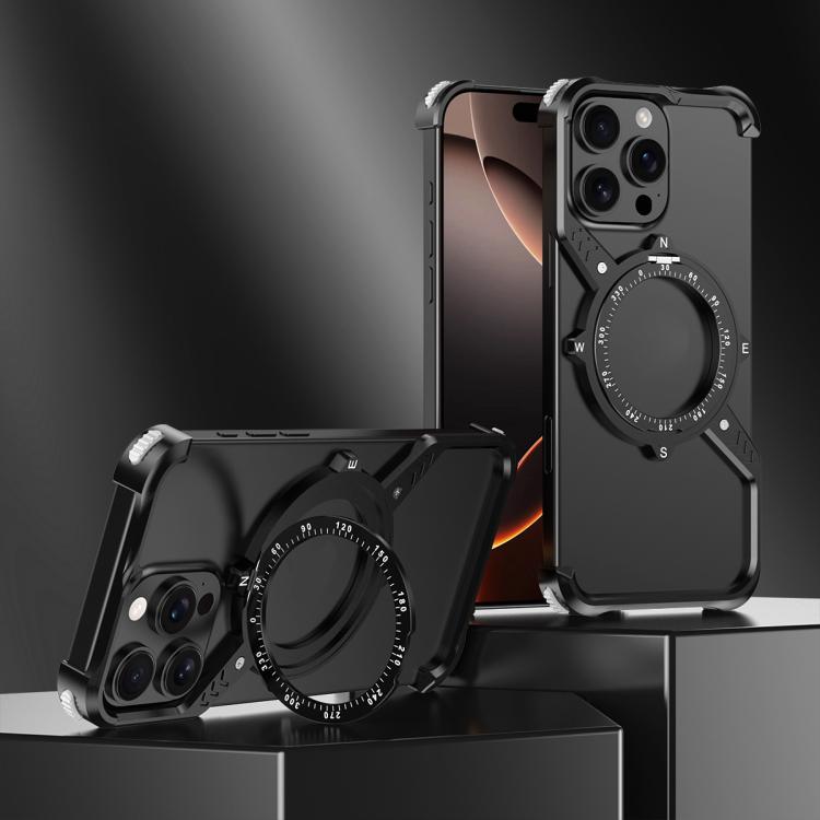 For iPhone 16 Plus S Shaped 360 Holder Airbag Frameless MagSafe Metal Phone Case(Black) - iPhone 16 Plus Cases by buy2fix | Online Shopping UK | buy2fix