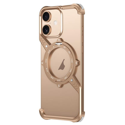 For iPhone 16 Plus S Shaped 360 Holder Airbag Frameless MagSafe Metal Phone Case(Desert Gold) - iPhone 16 Plus Cases by buy2fix | Online Shopping UK | buy2fix