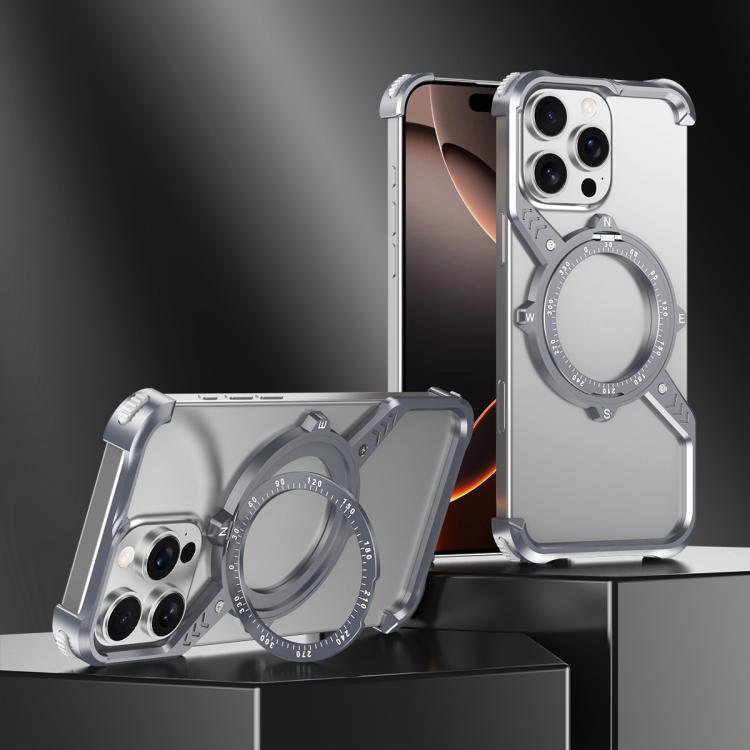 For iPhone 16 Plus S Shaped 360 Holder Airbag Frameless MagSafe Metal Phone Case(Space Gray) - iPhone 16 Plus Cases by buy2fix | Online Shopping UK | buy2fix