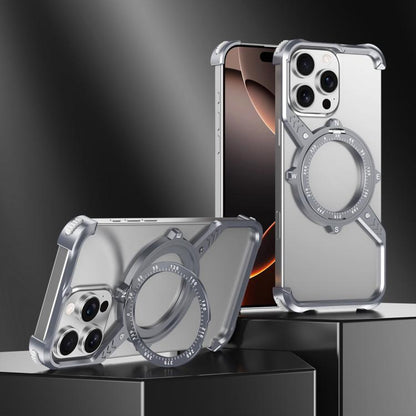 For iPhone 16 Plus S Shaped 360 Holder Airbag Frameless MagSafe Metal Phone Case(Space Gray) - iPhone 16 Plus Cases by buy2fix | Online Shopping UK | buy2fix