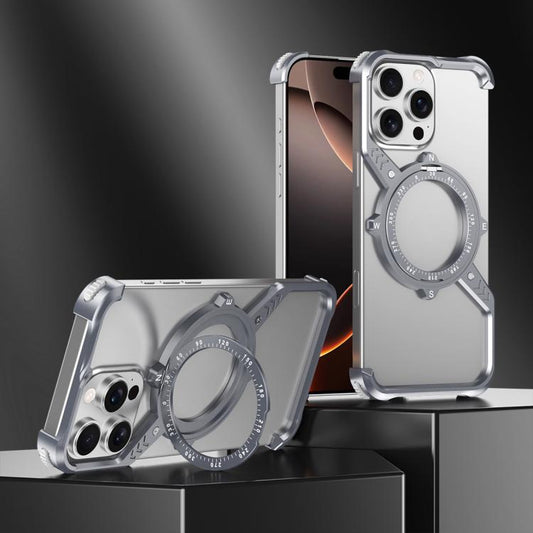 For iPhone 16 Plus S Shaped 360 Holder Airbag Frameless MagSafe Metal Phone Case(Space Gray) - iPhone 16 Plus Cases by buy2fix | Online Shopping UK | buy2fix