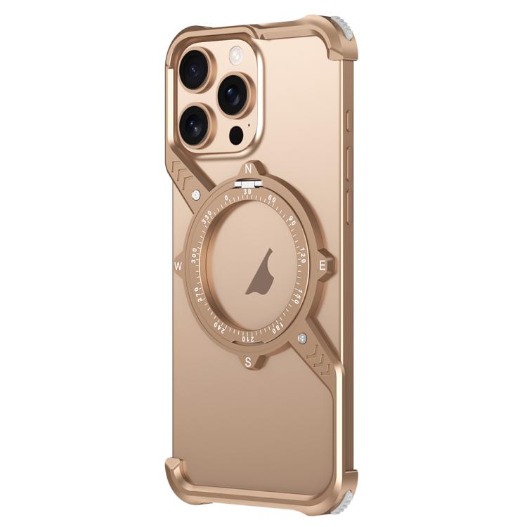 For iPhone 14 Pro S Shaped 360 Holder Airbag Frameless MagSafe Metal Phone Case(Desert Gold) - iPhone 14 Pro Cases by buy2fix | Online Shopping UK | buy2fix
