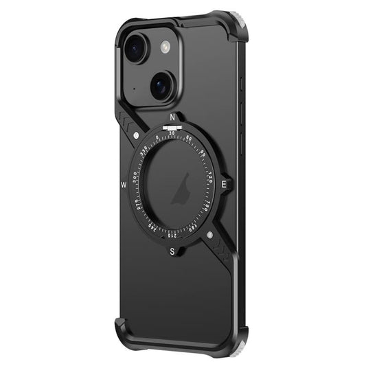 For iPhone 13 S Shaped 360 Holder Airbag Frameless MagSafe Metal Phone Case(Black) - iPhone 13 Cases by buy2fix | Online Shopping UK | buy2fix