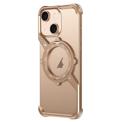 For iPhone 13 S Shaped 360 Holder Airbag Frameless MagSafe Metal Phone Case(Desert Gold) - iPhone 13 Cases by buy2fix | Online Shopping UK | buy2fix