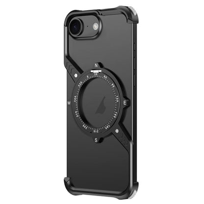 For iPhone 16e S Shaped 360 Holder Airbag Frameless MagSafe Metal Phone Case(Black) - iPhone 16e Cases by buy2fix | Online Shopping UK | buy2fix