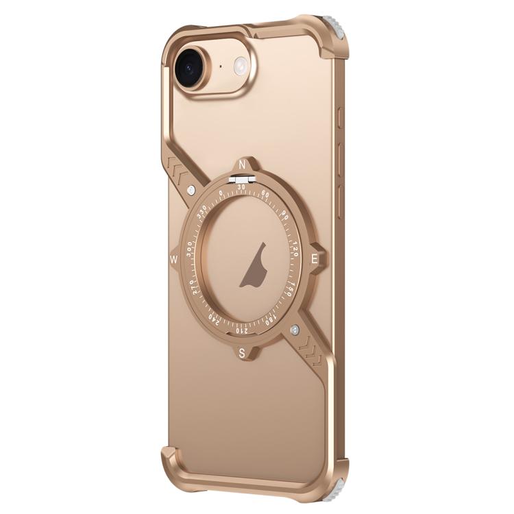For iPhone 16e S Shaped 360 Holder Airbag Frameless MagSafe Metal Phone Case(Desert Gold) - iPhone 16e Cases by buy2fix | Online Shopping UK | buy2fix