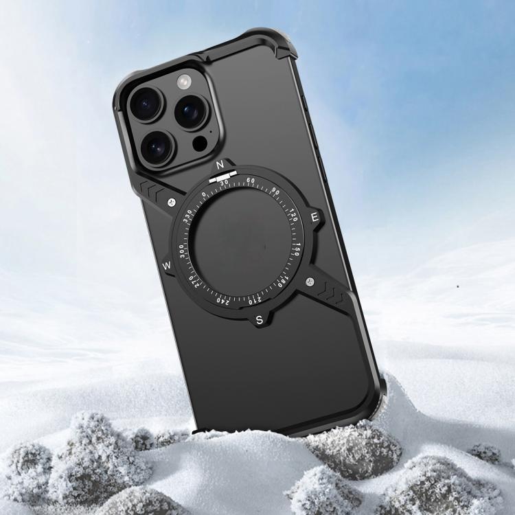 For iPhone 14 Pro S Shaped 360 Holder Airbag Frameless MagSafe Metal Phone Case(Space Gray) - iPhone 14 Pro Cases by buy2fix | Online Shopping UK | buy2fix