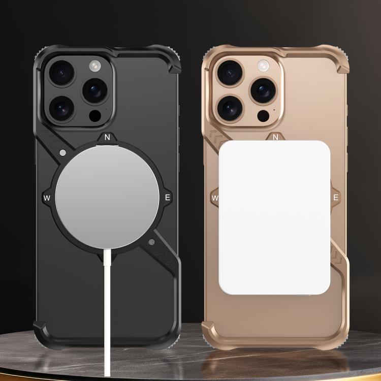 For iPhone 15 Pro S Shaped 360 Holder Airbag Frameless MagSafe Metal Phone Case(Space Gray) - iPhone 15 Pro Cases by buy2fix | Online Shopping UK | buy2fix