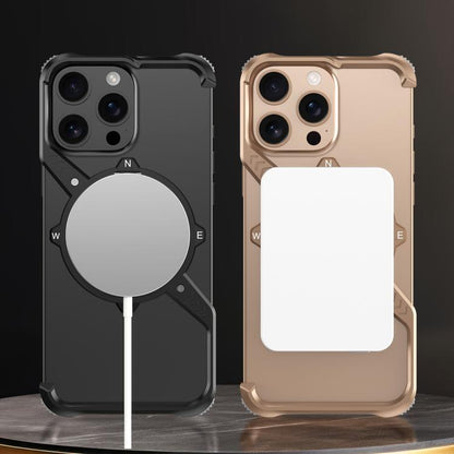 For iPhone 13 Pro Max S Shaped 360 Holder Airbag Frameless MagSafe Metal Phone Case(Desert Gold) - iPhone 13 Pro Max Cases by buy2fix | Online Shopping UK | buy2fix