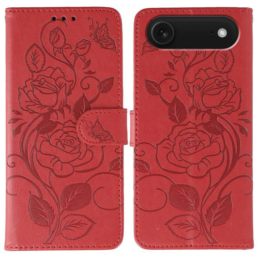 For iPhone Air Rose Butterfly Embossed Leather Phone Case(Red) - iPhone Air Cases by buy2fix | Online Shopping UK | buy2fix