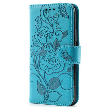 For Google Pixel 10 Pro XL Rose Butterfly Embossed Leather Phone Case(Blue) - Google Cases by buy2fix | Online Shopping UK | buy2fix
