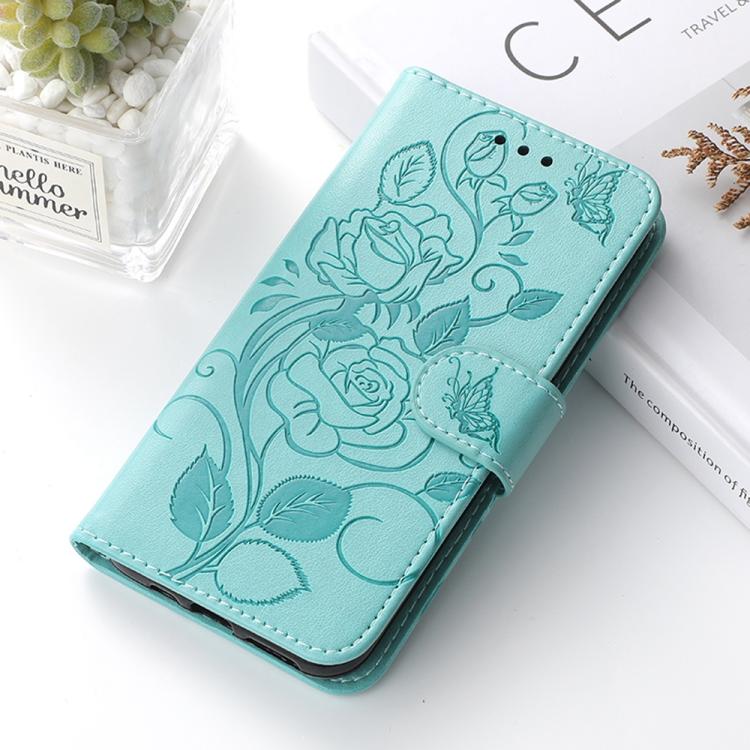 For Google Pixel 10 Pro XL Rose Butterfly Embossed Leather Phone Case(Green) - Google Cases by buy2fix | Online Shopping UK | buy2fix
