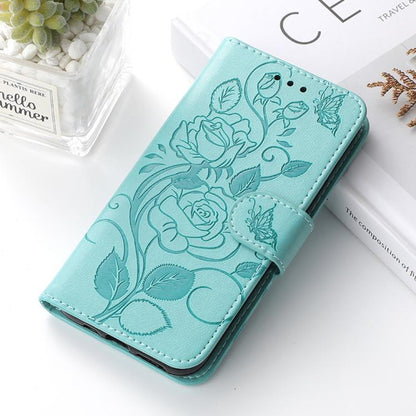 For Google Pixel 10 Pro XL Rose Butterfly Embossed Leather Phone Case(Green) - Google Cases by buy2fix | Online Shopping UK | buy2fix