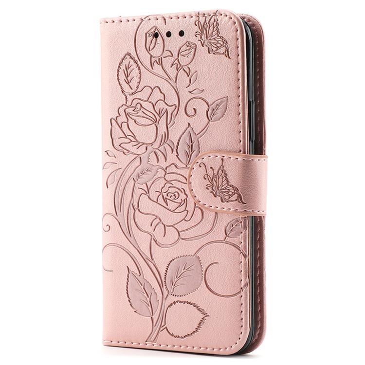 For Google Pixel 10 Pro XL Rose Butterfly Embossed Leather Phone Case(Rose Gold) - Google Cases by buy2fix | Online Shopping UK | buy2fix