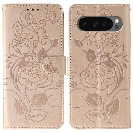 For Google Pixel 10 Pro XL Rose Butterfly Embossed Leather Phone Case(Brown) - Google Cases by buy2fix | Online Shopping UK | buy2fix
