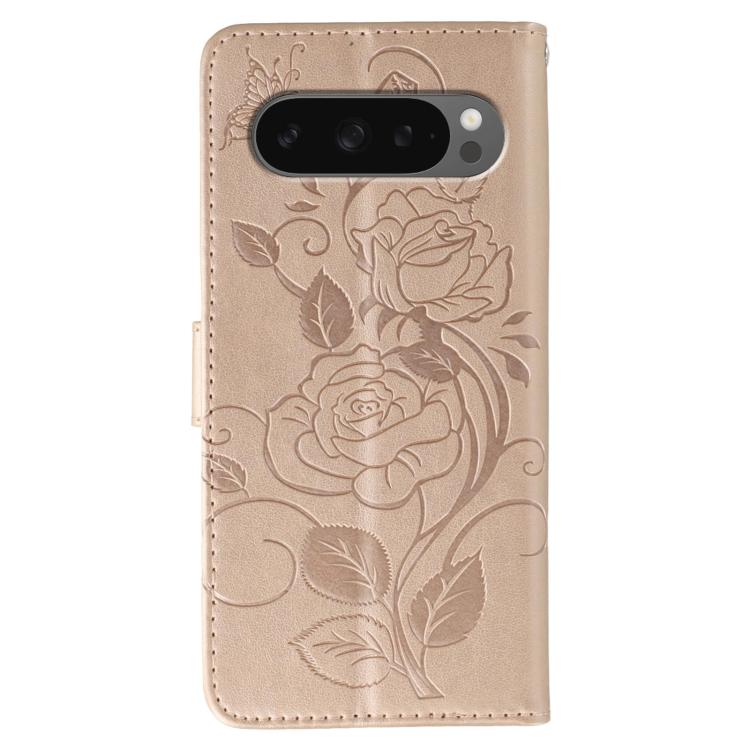 For Google Pixel 10 Pro XL Rose Butterfly Embossed Leather Phone Case(Brown) - Google Cases by buy2fix | Online Shopping UK | buy2fix