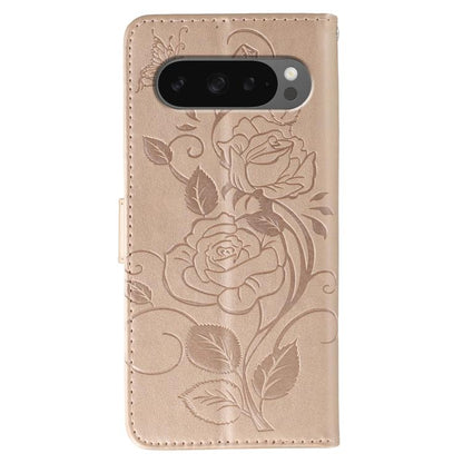 For Google Pixel 10 Pro XL Rose Butterfly Embossed Leather Phone Case(Brown) - Google Cases by buy2fix | Online Shopping UK | buy2fix