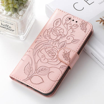 For Google Pixel 10 Pro XL Rose Butterfly Embossed Leather Phone Case(Brown) - Google Cases by buy2fix | Online Shopping UK | buy2fix