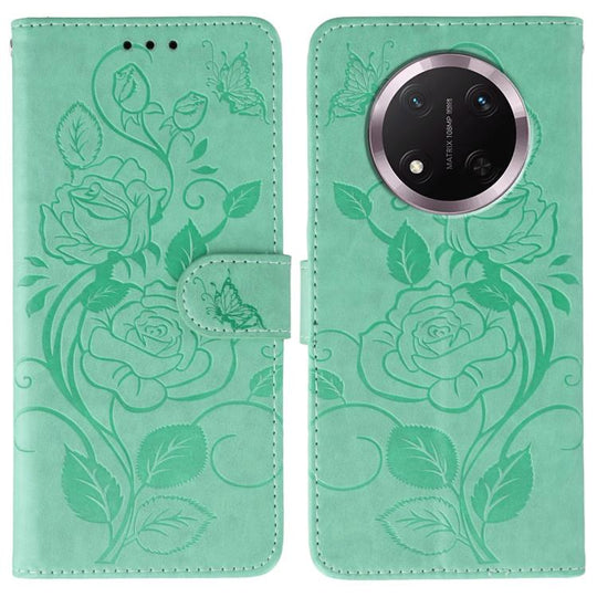 For Honor Magic7 Lite / X9c Rose Butterfly Embossed Leather Phone Case(Green)