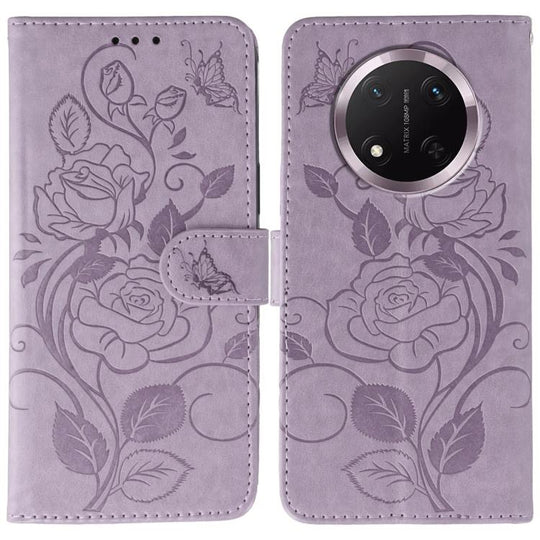 For Honor Magic7 Lite / X9c Rose Butterfly Embossed Leather Phone Case(Purple)
