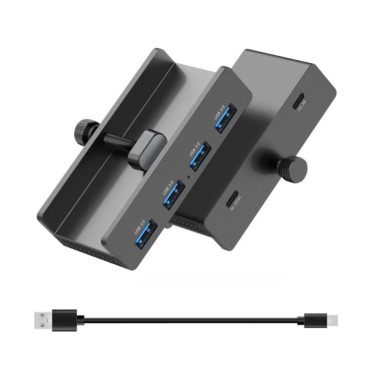 HCL-4A-Pro Aluminum Alloy 4-port USB3.0 Clamp Hub(Black) - USB 3.0 HUB by buy2fix | Online Shopping UK | buy2fix