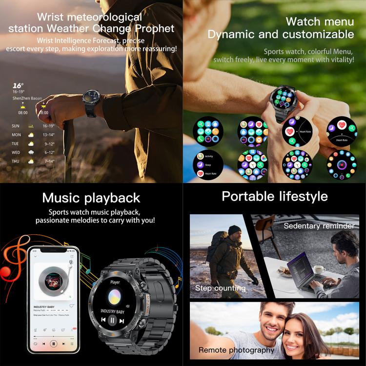 AK61 BT Call Smart Watch, Support Blood Pressure / Heart Rate / Sports Health Monitoring Fitness Tracker(Black Steel) - Smart Watches by buy2fix | Online Shopping UK | buy2fix