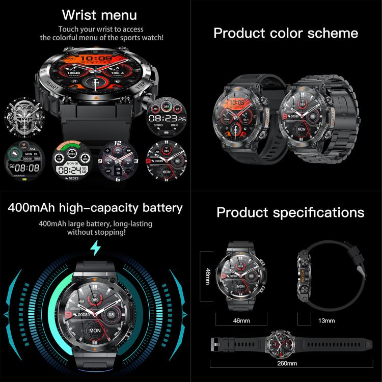 AK61 BT Call Smart Watch, Support Blood Pressure / Heart Rate / Sports Health Monitoring Fitness Tracker(Black Silicone) - Smart Watches by buy2fix | Online Shopping UK | buy2fix