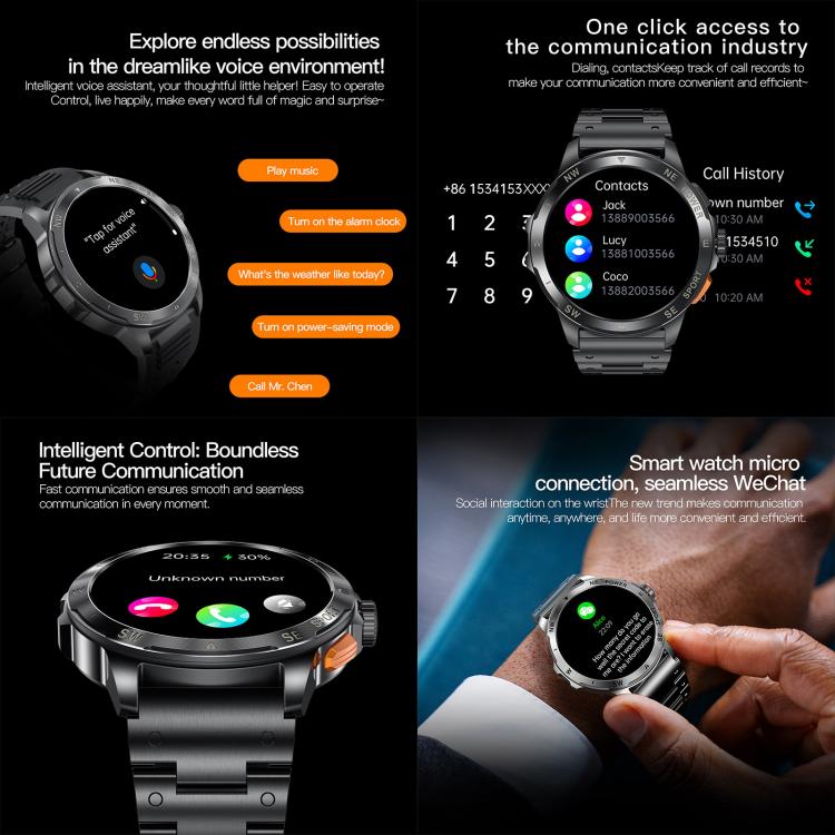 AK77 BT Call Smart Watch, Support Blood Oxygen / Blood Pressure / Heart Rate / Sports Health Monitoring Fitness Tracker(Silver Steel) - Smart Watches by buy2fix | Online Shopping UK | buy2fix