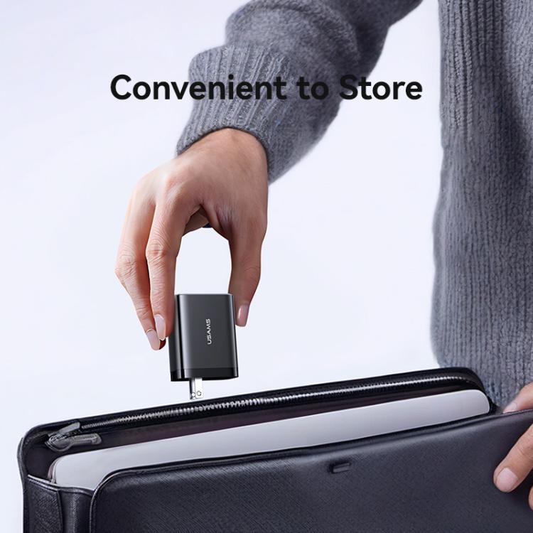 USAMS CC297 30W Fast Charger With Retractable USB-C / Type-C Cable, US Plug(White) - USB Charger by USAMS | Online Shopping UK | buy2fix