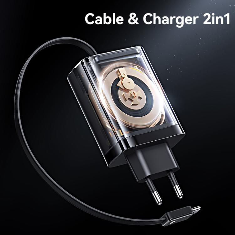 USAMS CC296 30W Fast Charger With Retractable USB-C / Type-C Cable, EU Plug(White) - USB Charger by USAMS | Online Shopping UK | buy2fix