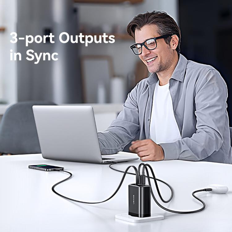 USAMS CC299 65W Fast Charger With Retractable USB-C / Type-C Cable, EU Plug(Black) - USB Charger by USAMS | Online Shopping UK | buy2fix