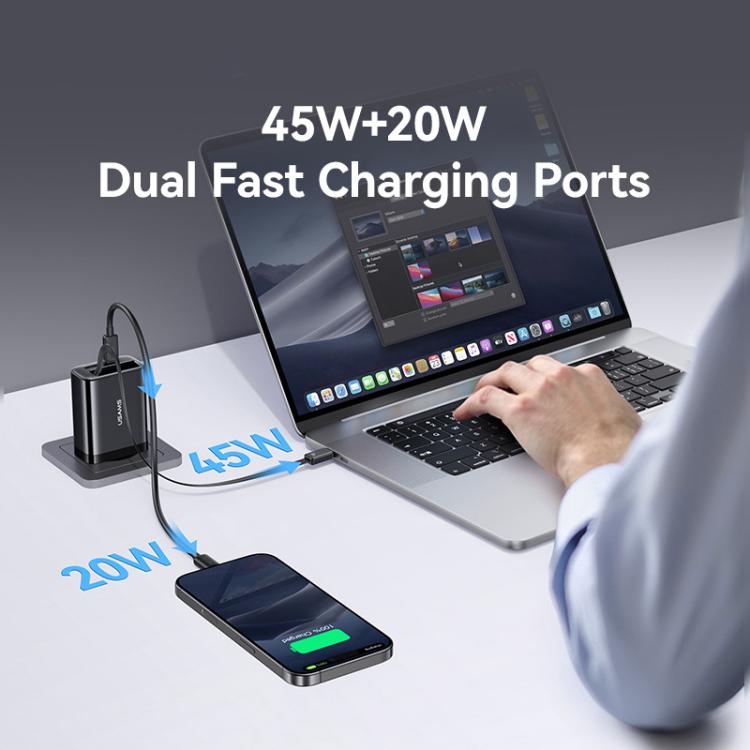 USAMS CC299 65W Fast Charger With Retractable USB-C / Type-C Cable, EU Plug(Black) - USB Charger by USAMS | Online Shopping UK | buy2fix