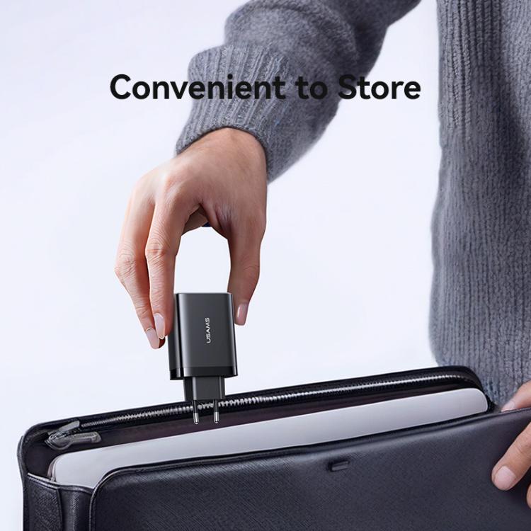 USAMS CC299 65W Fast Charger With Retractable USB-C / Type-C Cable, EU Plug(White) - USB Charger by USAMS | Online Shopping UK | buy2fix